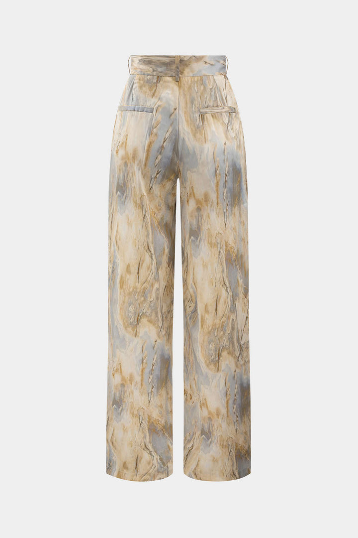 Pantalones Rectos de Cintura Alta Inna con Estampado de Mármol