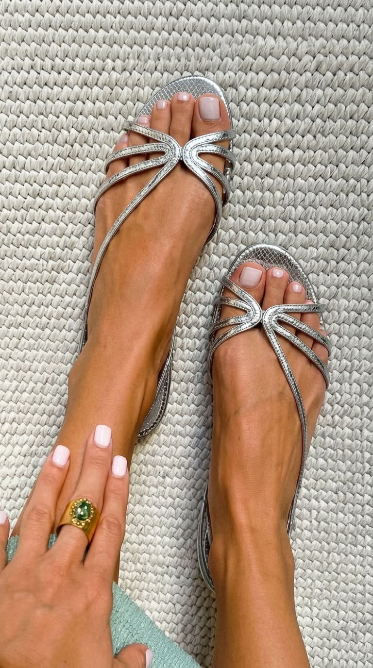 Sandalias efecto serpiente metalizadas con cintas
