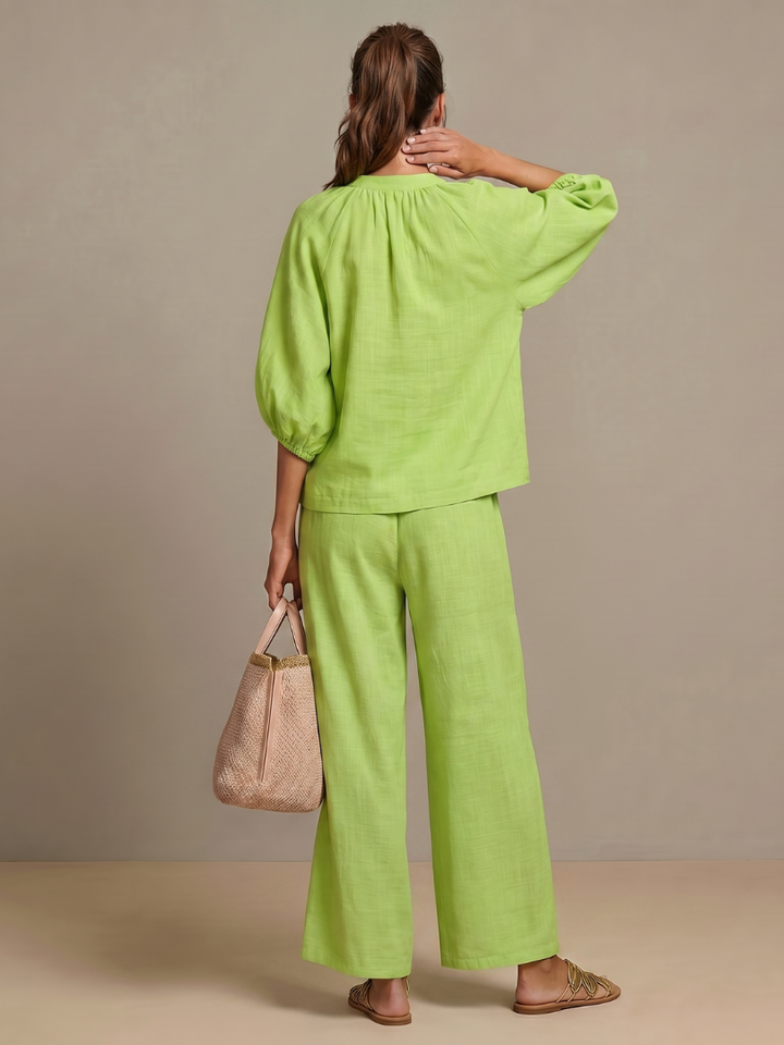 Natalia™ | Conjunto blusa cremallera y pantalón ancho