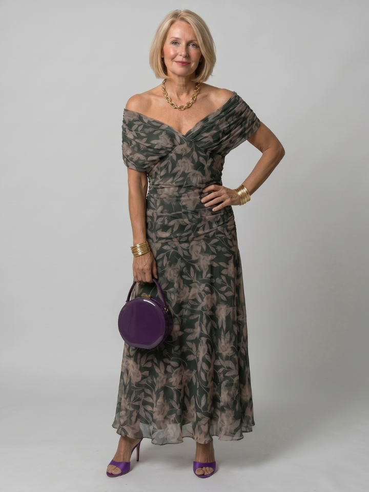 Calen | Vestido Midi Fluido con Hombros Descubiertos