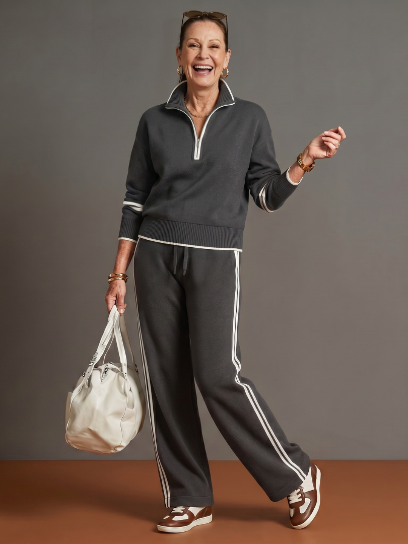 Rain™ | Conjunto cremallera cuello y pantalón ancho