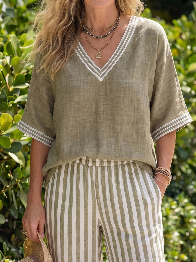 Wren™ | Conjunto túnica V y pantalón rayas