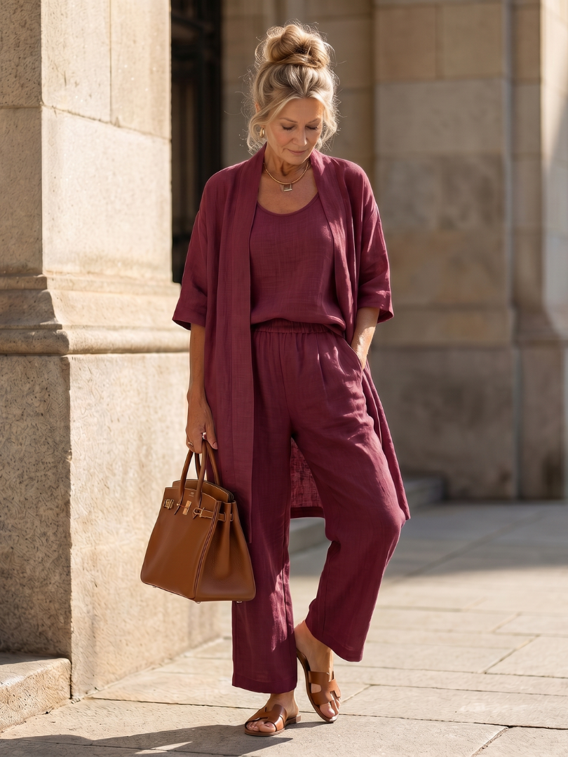 Yael™ | Conjunto 3 piezas top y pantalón ancho