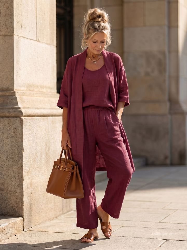 Yael™ | Conjunto 3 piezas top y pantalón ancho