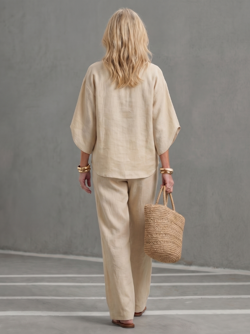 Amity™ | Conjunto túnica botones y pantalón recto
