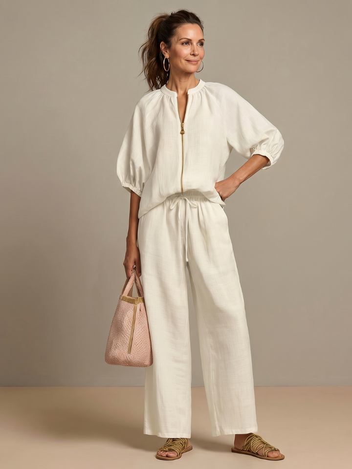 Natalia™ | Conjunto blusa cremallera y pantalón ancho