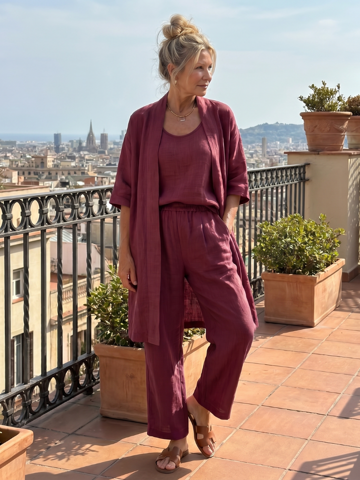 Yael™ | Conjunto 3 piezas top y pantalón ancho
