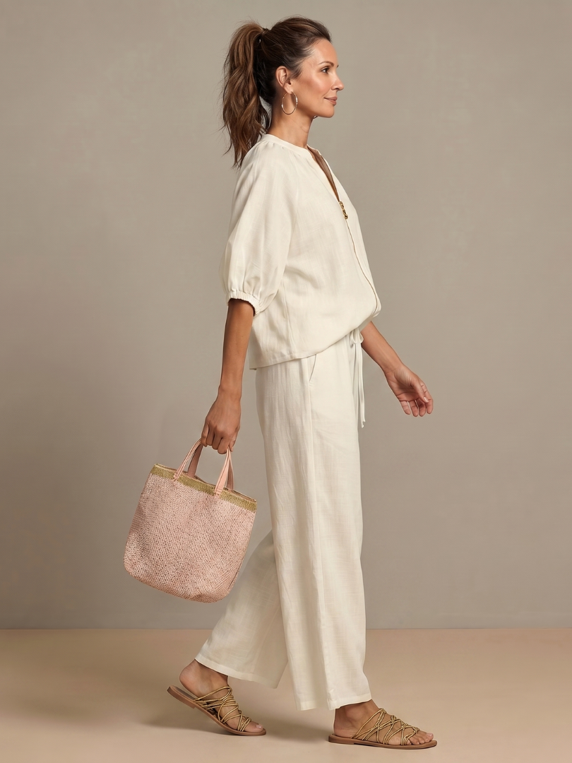 Natalia™ | Conjunto blusa cremallera y pantalón ancho