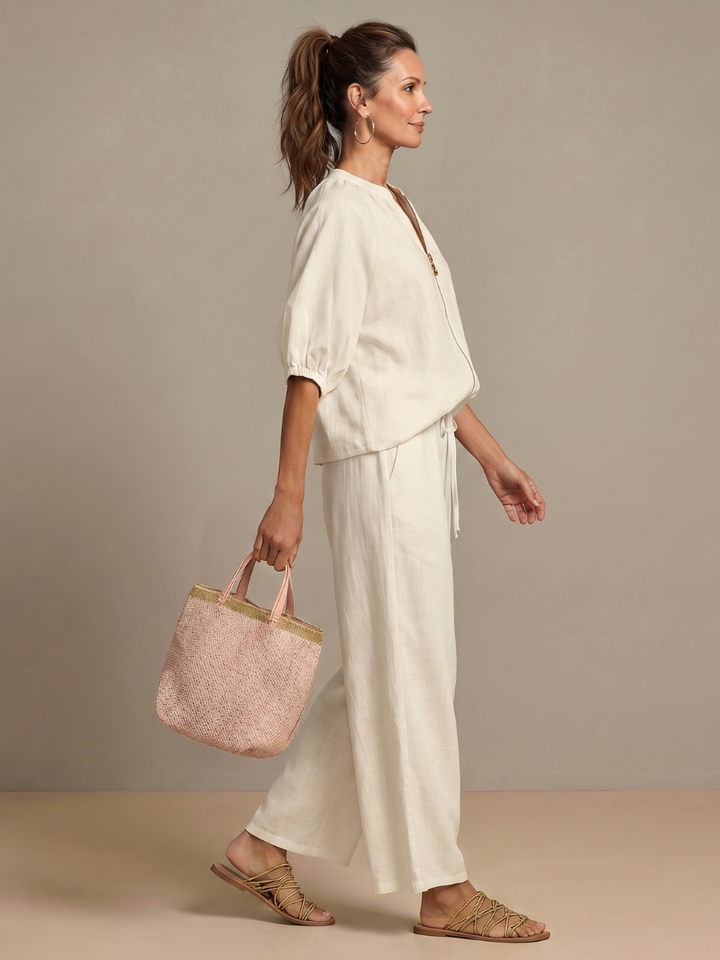 Natalia™ | Conjunto blusa cremallera y pantalón ancho