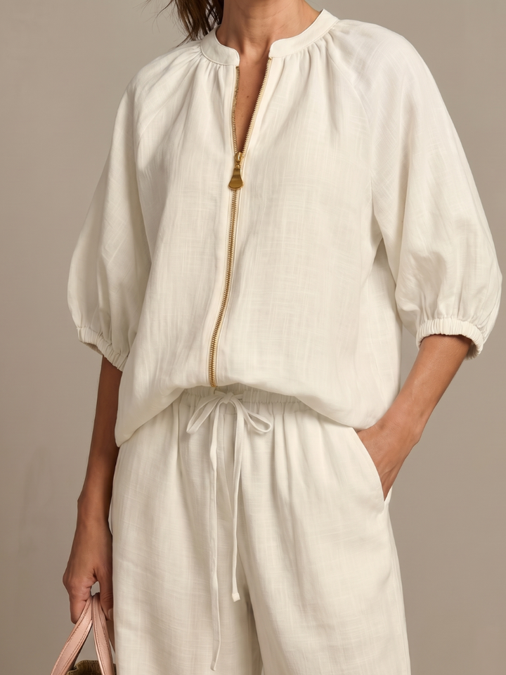 Natalia™ | Conjunto blusa cremallera y pantalón ancho