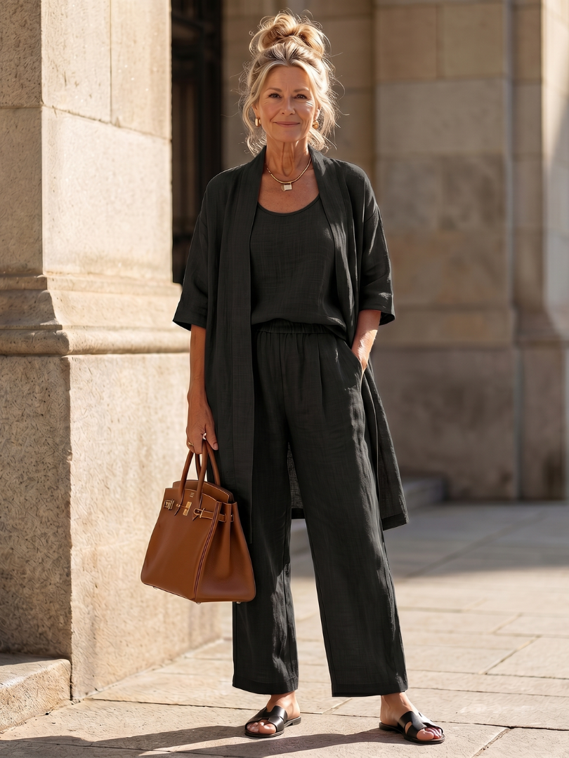 Yael™ | Conjunto 3 piezas top y pantalón ancho