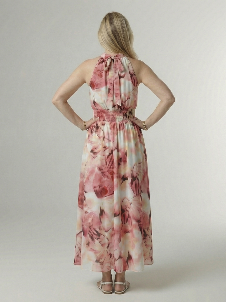 Sylin | Vestido Midi con Cuello Halter Arrugado