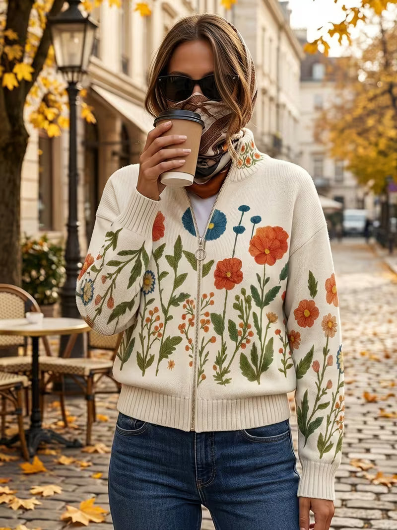 Wrenna™ | Cárdigan de cremallera con estampado de flores silvestres