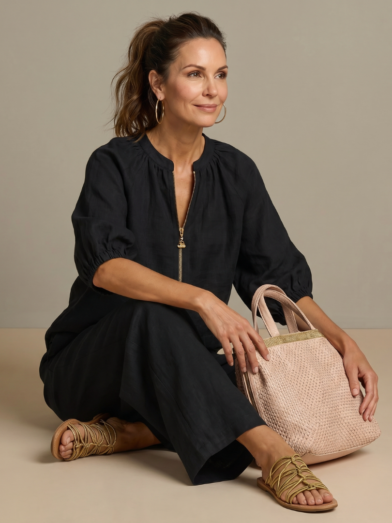 Natalia™ | Conjunto blusa cremallera y pantalón ancho