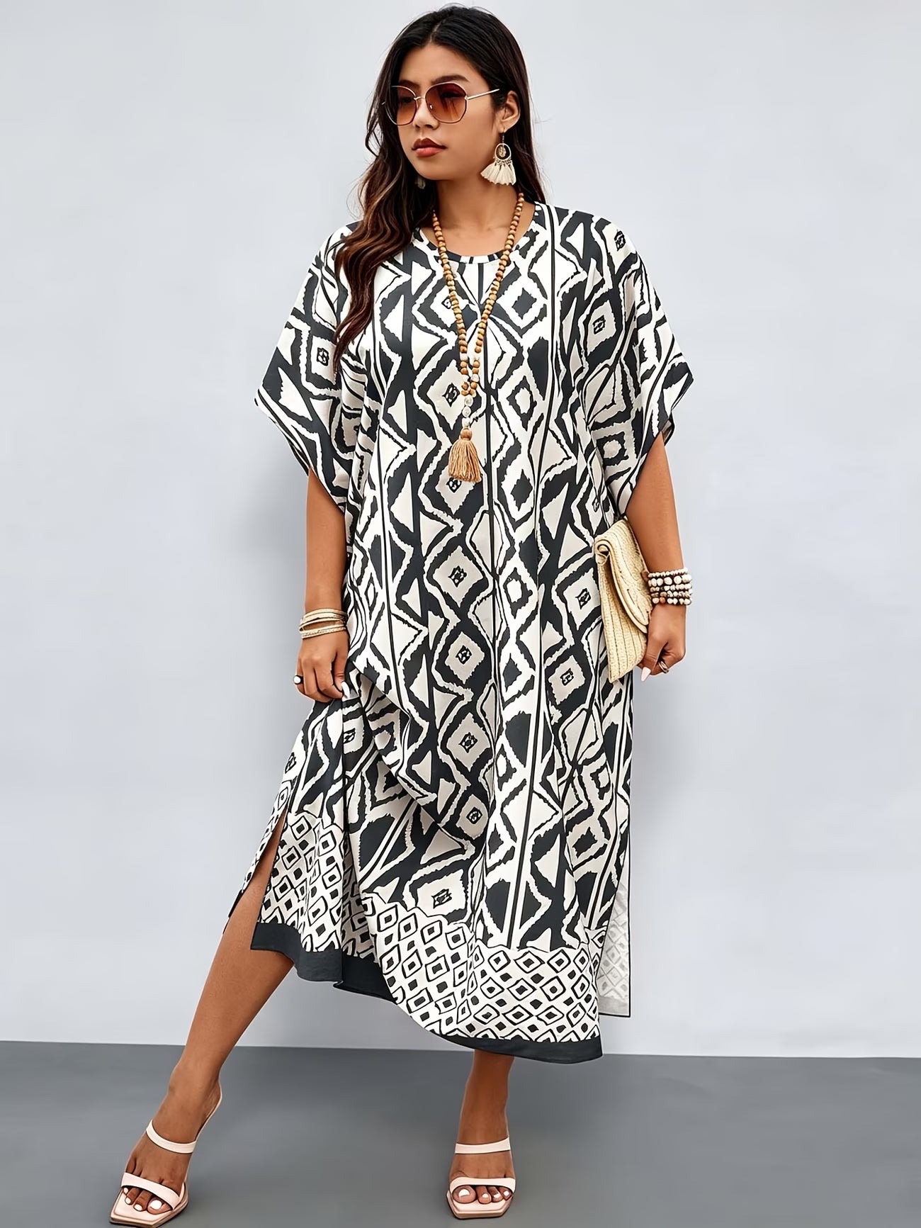 Valeria™ | Vestido Midi Holgado con Estampado Geométrico