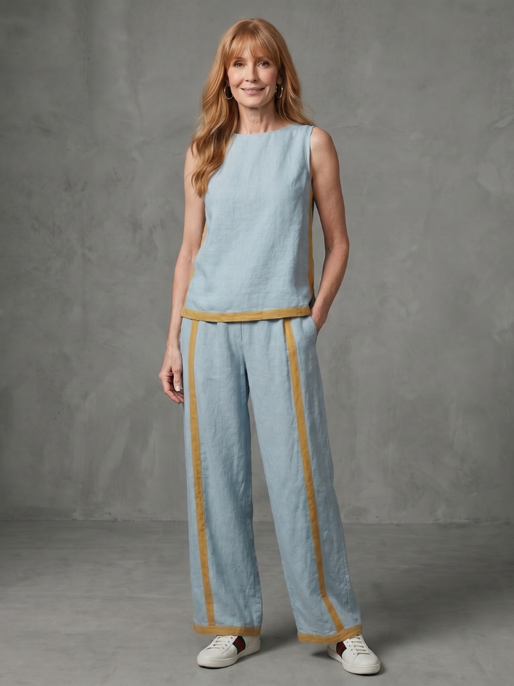 Inara™ | Conjunto de top sin mangas y pantalón de pernera ancha con detalle en contraste