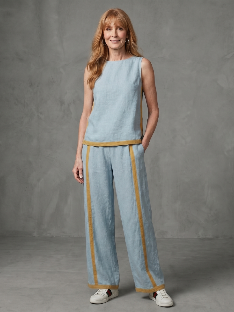 Inara™ | Conjunto de top sin mangas y pantalón de pernera ancha con detalle en contraste