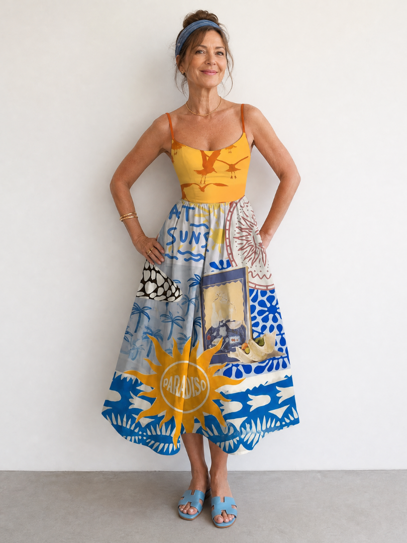 Zarman | Vestido Midi Sin Mangas con Estampado Costero