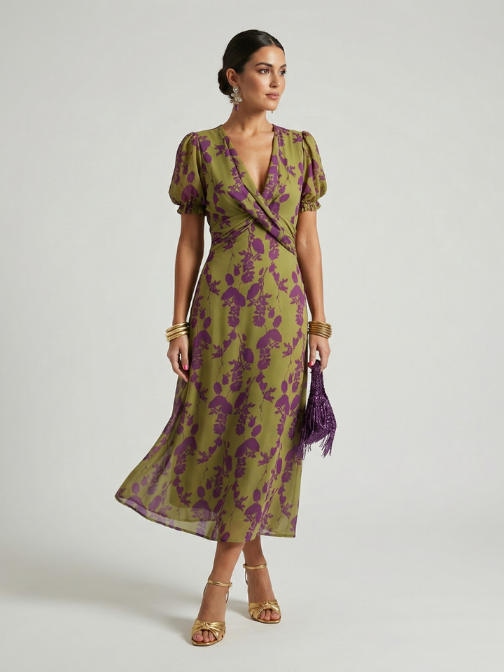 Virel™ | Vestido Midi Floral Fluido
