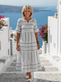 Paula | manga corta a rayas por capas vestido midi