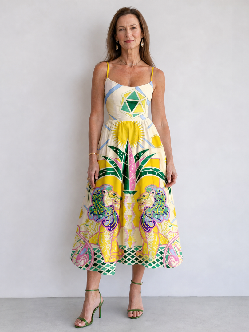 Zephyrelle | Vestido Midi con Estampado Geométrico de León