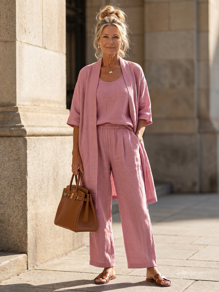Yael™ | Conjunto 3 piezas top y pantalón ancho
