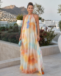 Solmira | Vestido Maxi Flowy con Escote Halter en Acuarela