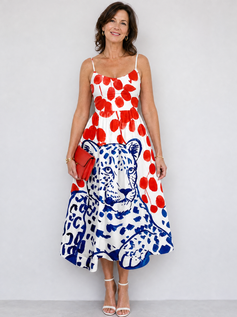 Zarelia | Vestido Midi con Estampado Gráfico de Leopardo