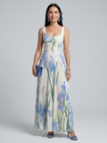 Ophelia | Vestido midi sin mangas con escote cuadrado y estampado floral