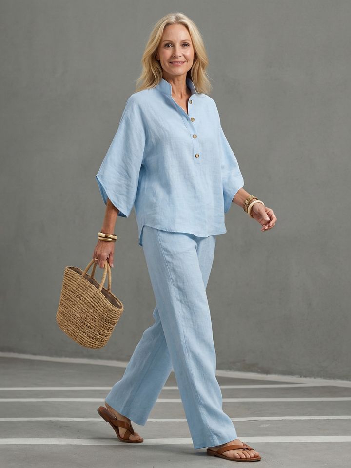 Amity™ | Conjunto túnica botones y pantalón recto