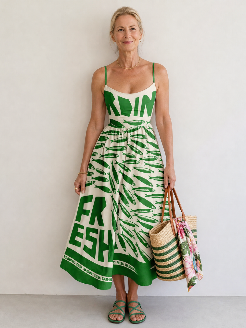 Marivelle | Vestido Midi con Estampado de Peces