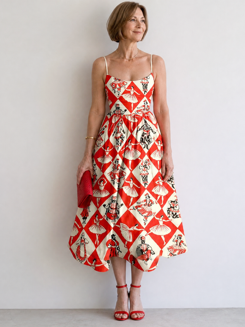 Virelina | Vestido Midi Sin Mangas con Estampado de Diamantes