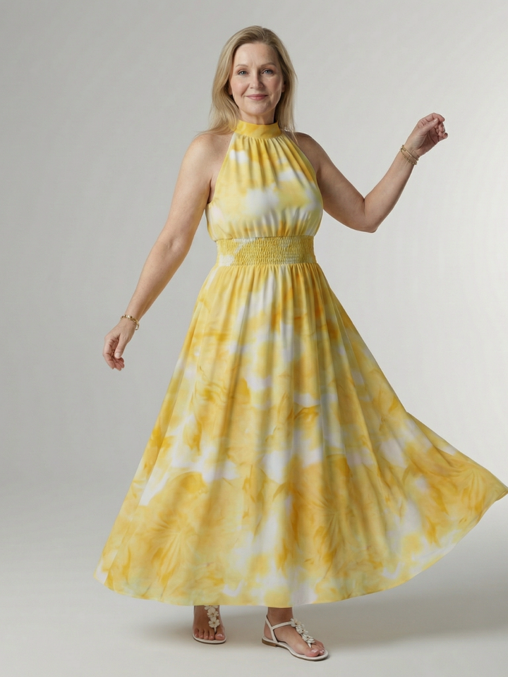 Sylin | Vestido Midi con Cuello Halter Arrugado