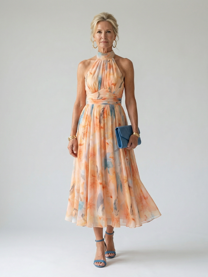 Elin | Vestido Midi con Cuello Halter Suave