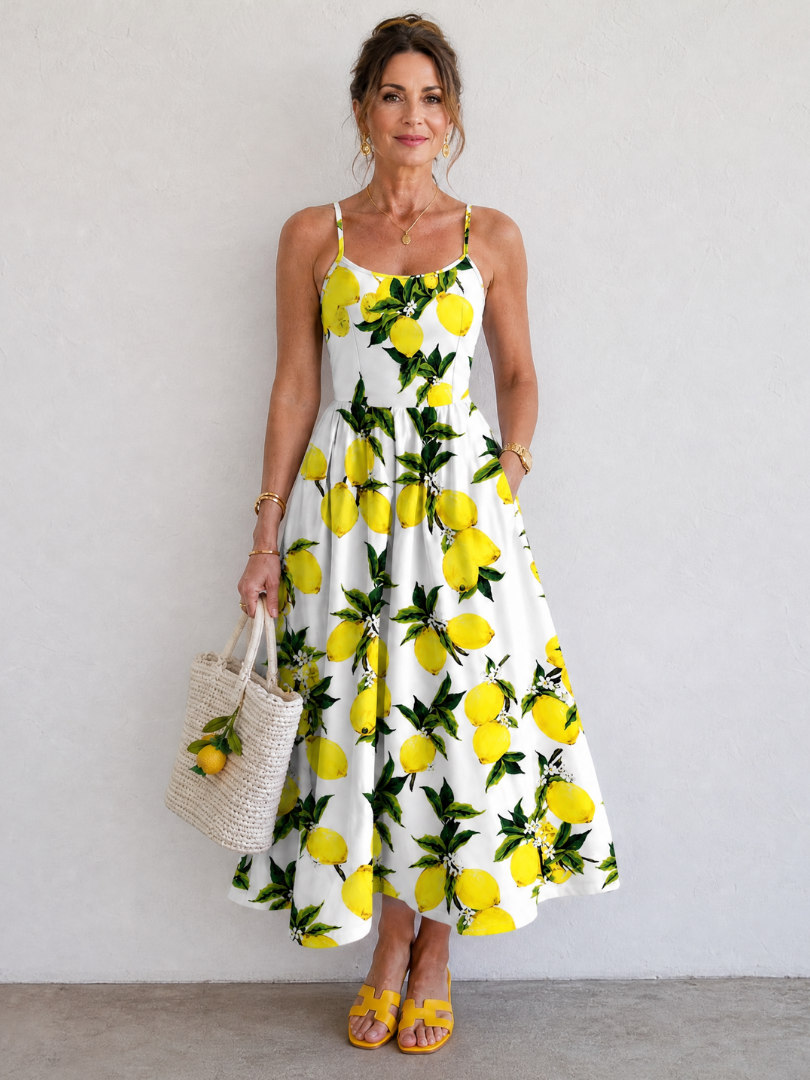 Limonelle | Vestido midi sin mangas con estampado de limones