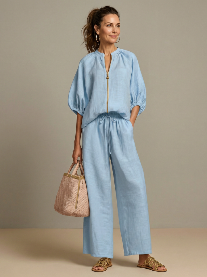 Natalia™ | Conjunto blusa cremallera y pantalón ancho