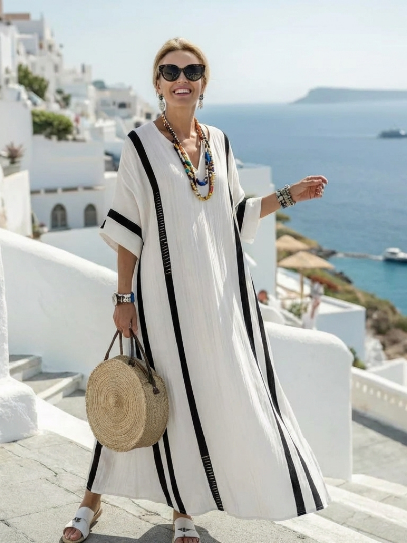 Elvira | manga corta bloques de color a rayas vestido maxi