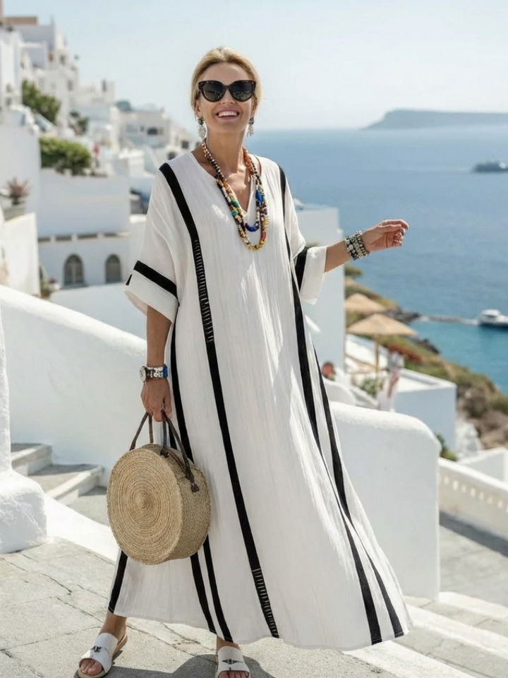 Elvira | manga corta bloques de color a rayas vestido maxi