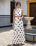 Lysa | Conjunto de Top Halter de Lunares y Falda Maxi con Volantes