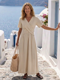 Álvara | escote en V manga corta cintura cruzada vestido midi