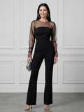 Oksana™ | Mono con cuerpo ajustado, mangas transparentes y pernera acampanada