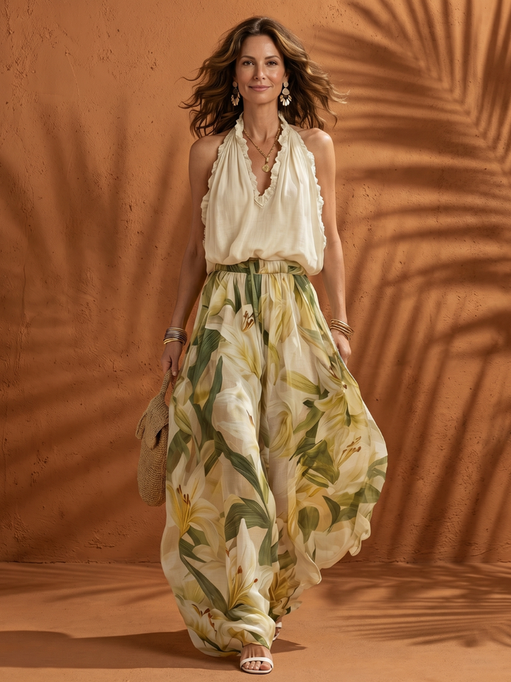 Solange™ | Conjunto halter y pantalón floral