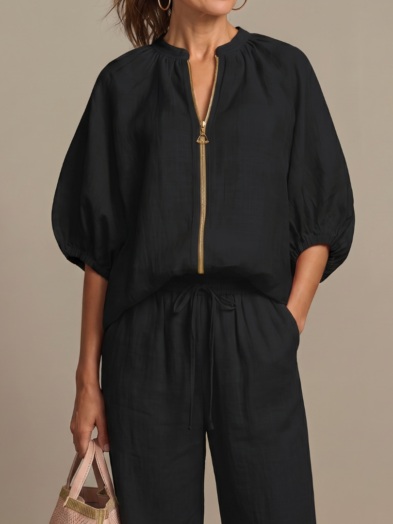 Natalia™ | Conjunto blusa cremallera y pantalón ancho
