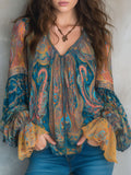 Sara™ | Blusa Paisley Verde Azulado y Ámbar