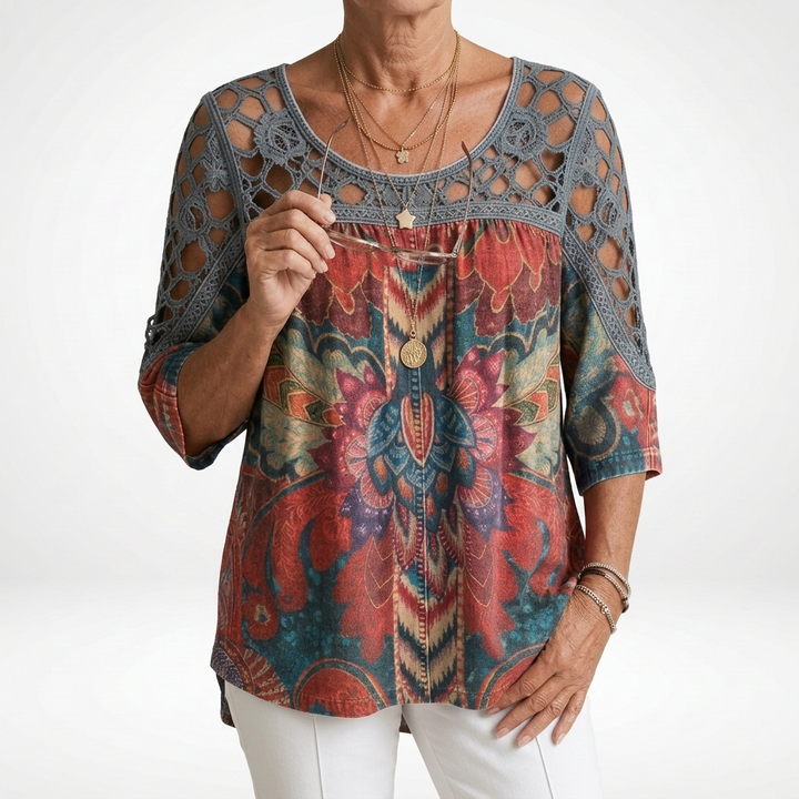 Sofía™ Blusa estampada étnica bohemia feminidad natural