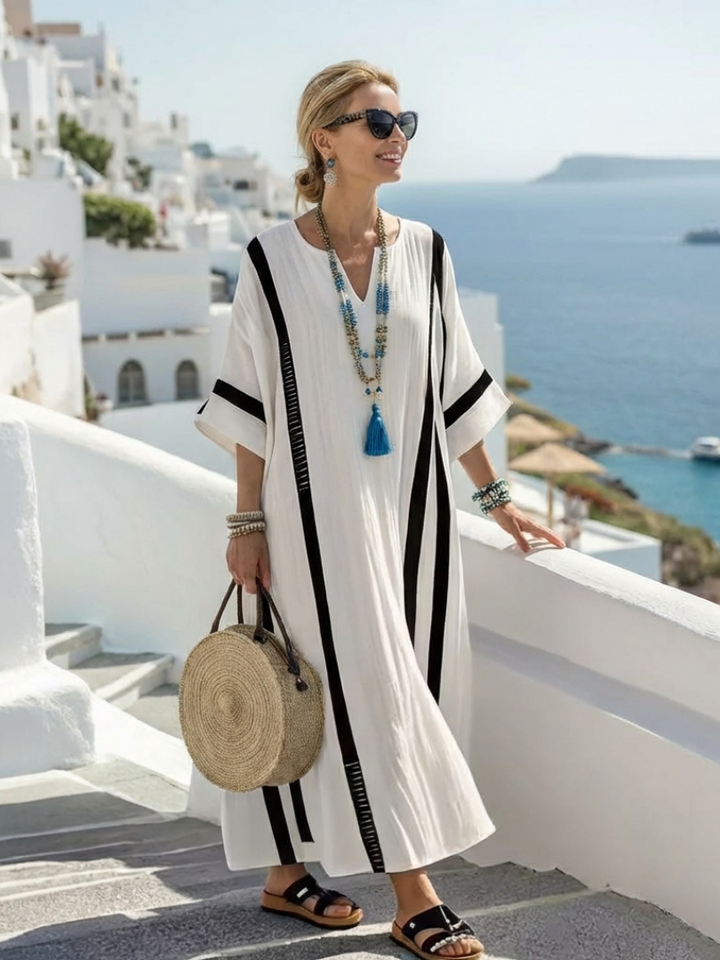 Elvira | manga corta bloques de color a rayas vestido maxi