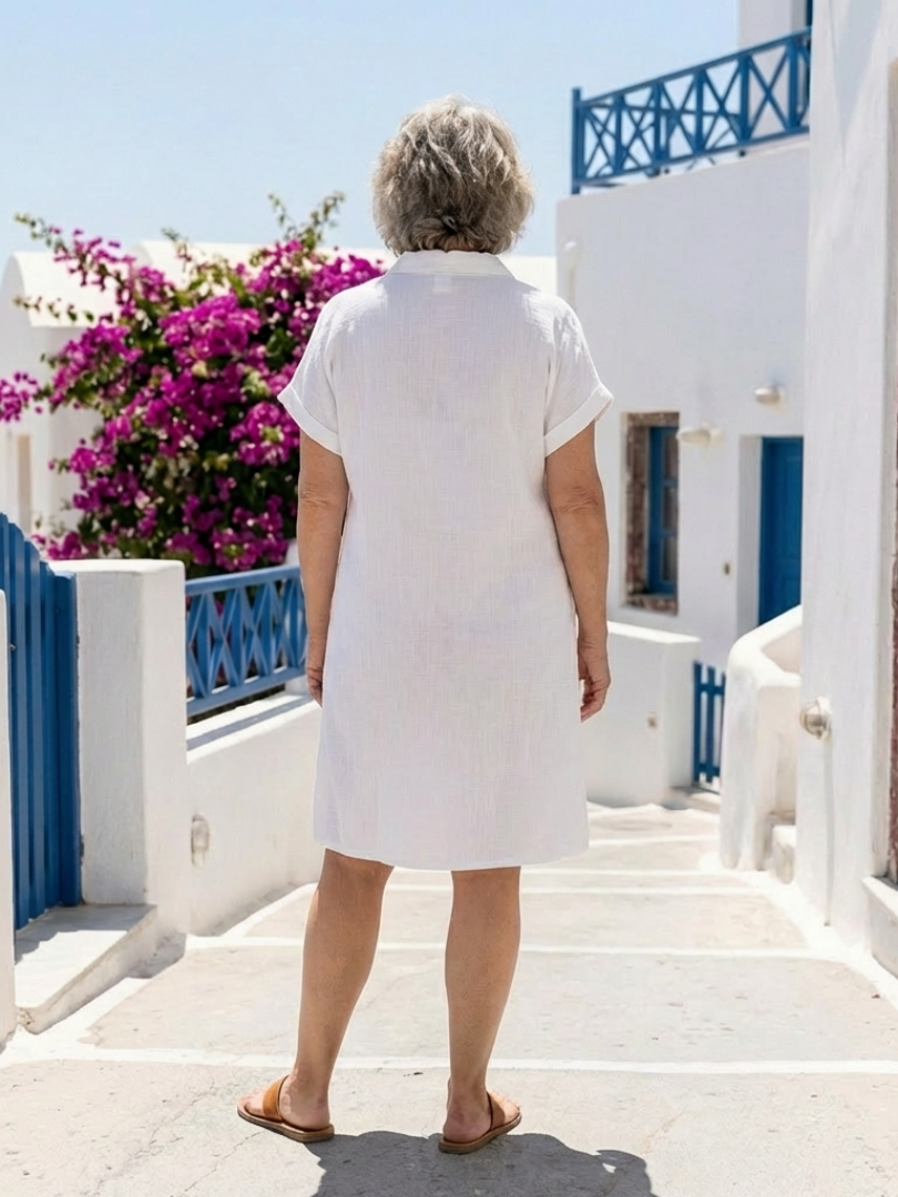Elena | manga corta bolsillo delantero vestido hasta la rodilla