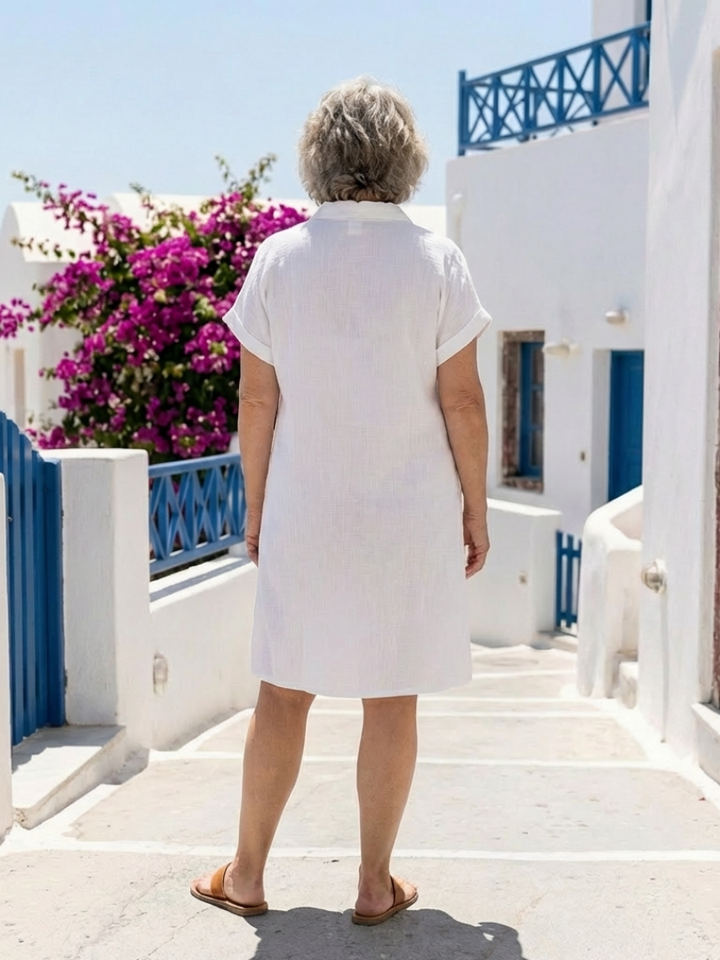 Elena | manga corta bolsillo delantero vestido hasta la rodilla