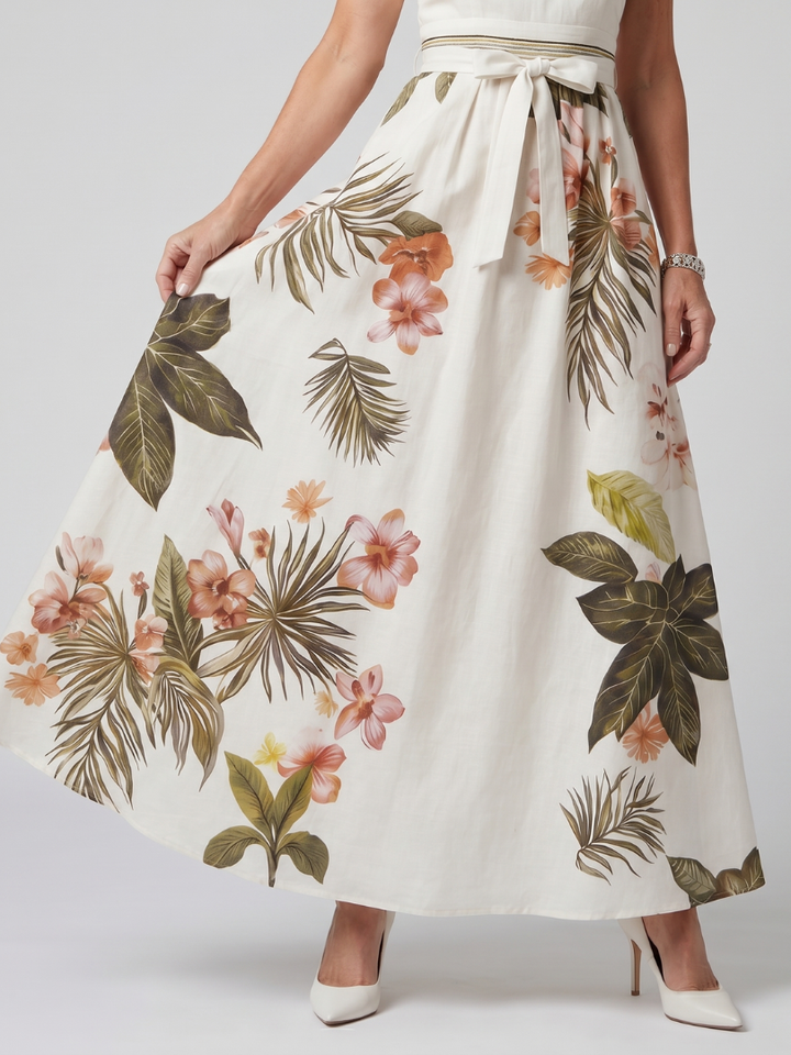 Pradera™ | Vestido Maxi Botánico con Cuello Halter Drapeado
