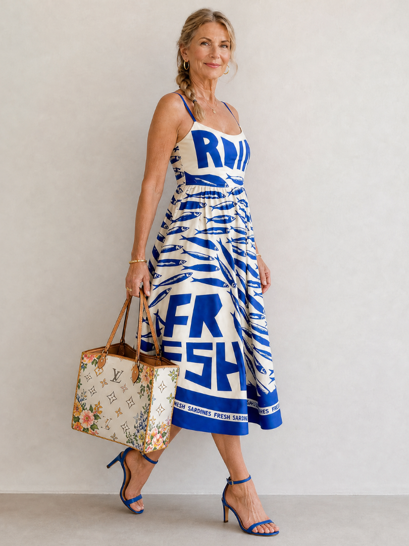 Suriope | Vestido Midi con Estampado Gráfico de Peces
